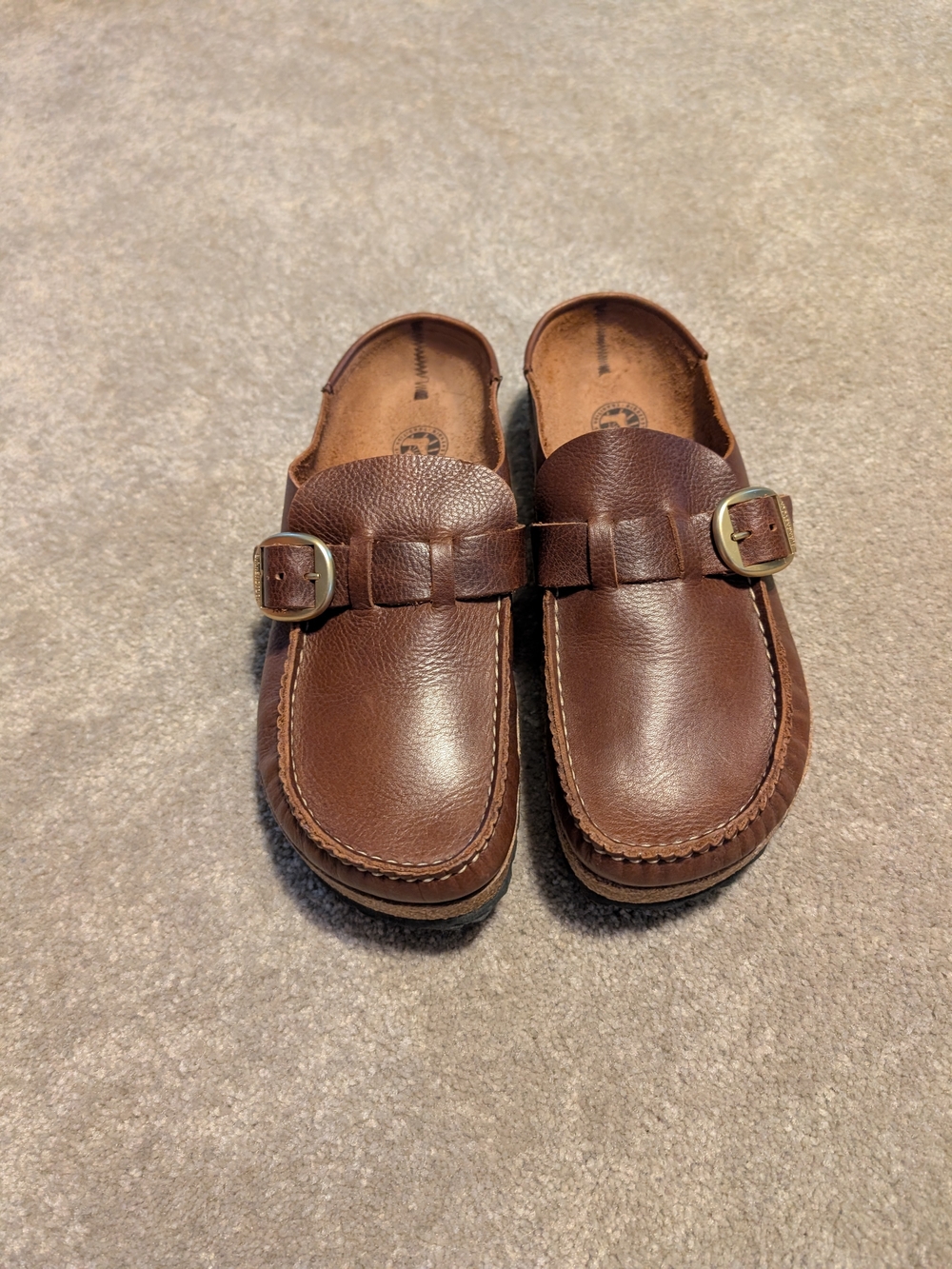 Women's Birkenstock Brown Leather Buckley Slip-On Mules with Buckle